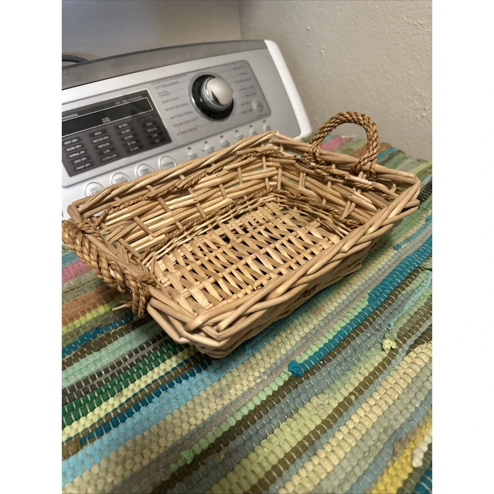 Woven Wicker Rattan Braided Tray Boho Square Rectangle Basket‎ Tray Vintage